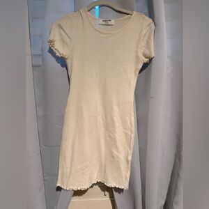 Double Zero Beige Ribbed Short Sleeve Dress